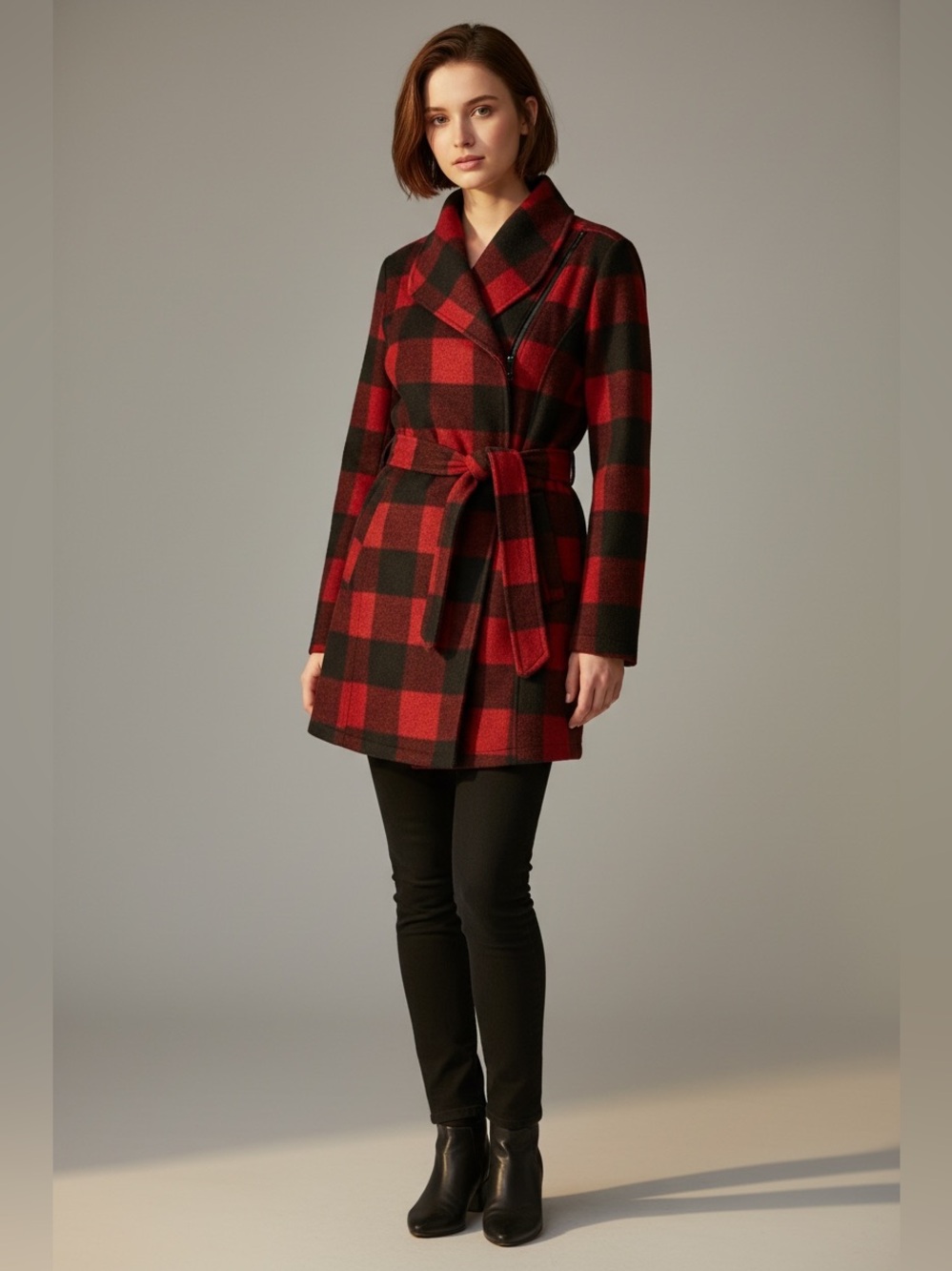 🖤 Steve Madden Red and Black Cozy Plaid Fall Belted Coat Size Extra Large NWT 🖤